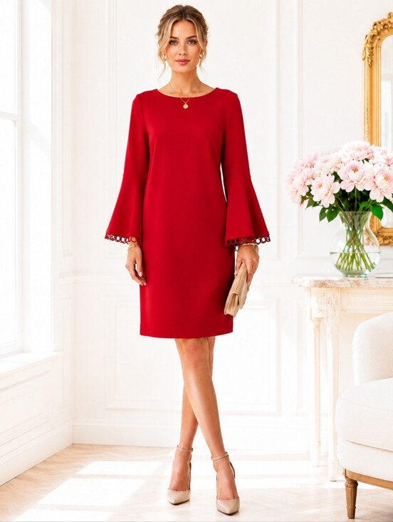 Calvin Klein Dresses & Skirts - Calvin Klein | Red Bell Sleeve Stretch Sheath Dress | Size 12